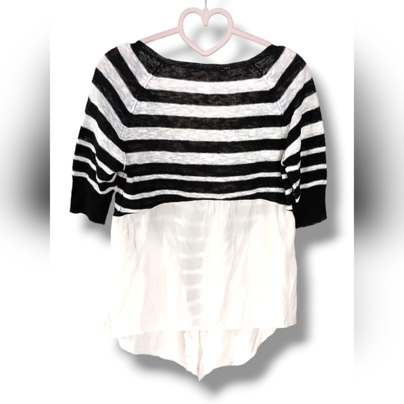 Free People Silk/Linen/Cotton Stripe Top in Blk/White Stripe Combo XS 🖤 🤍 - Picture 3 of 5